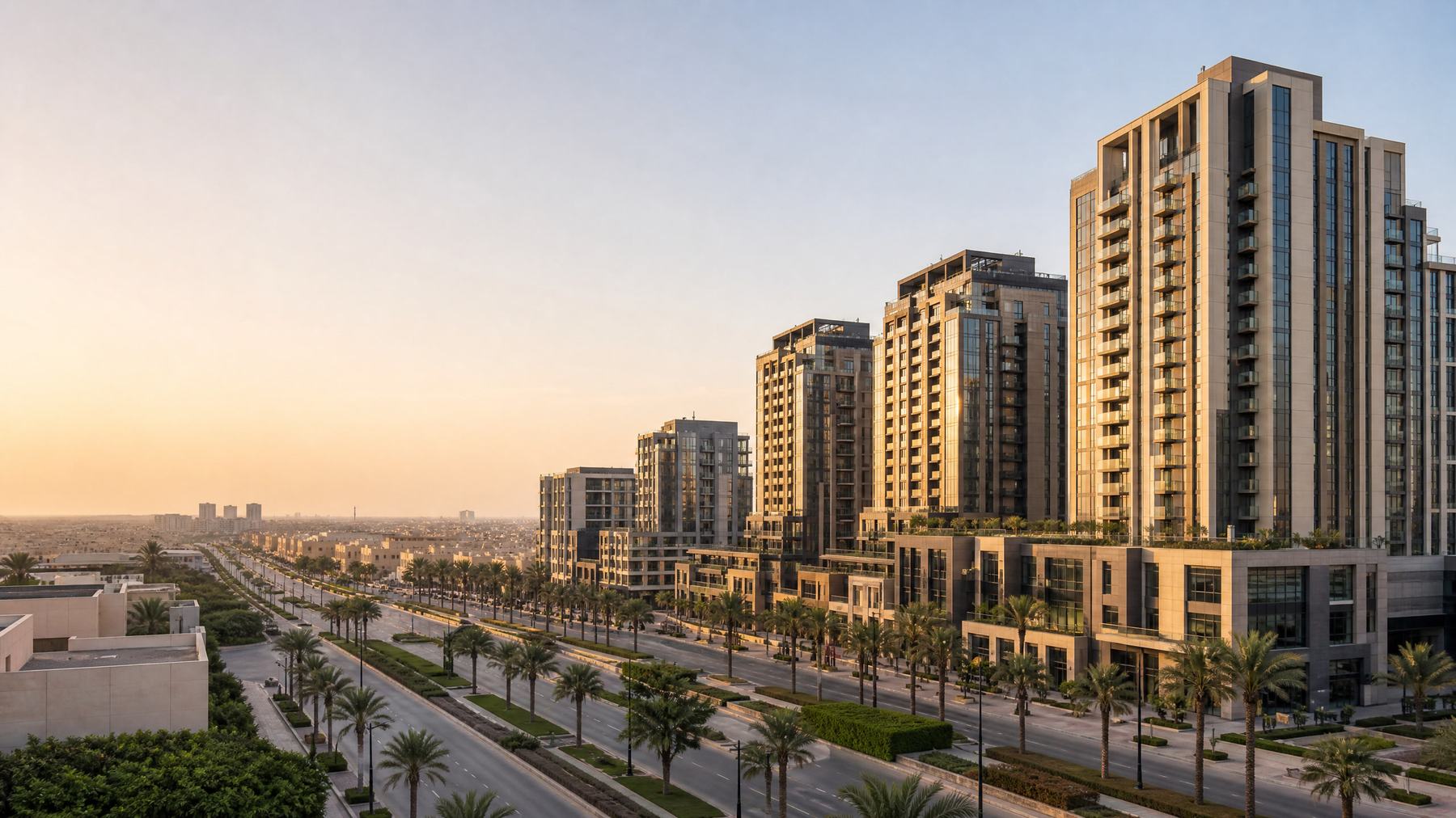 Saudi city skyline at sunset