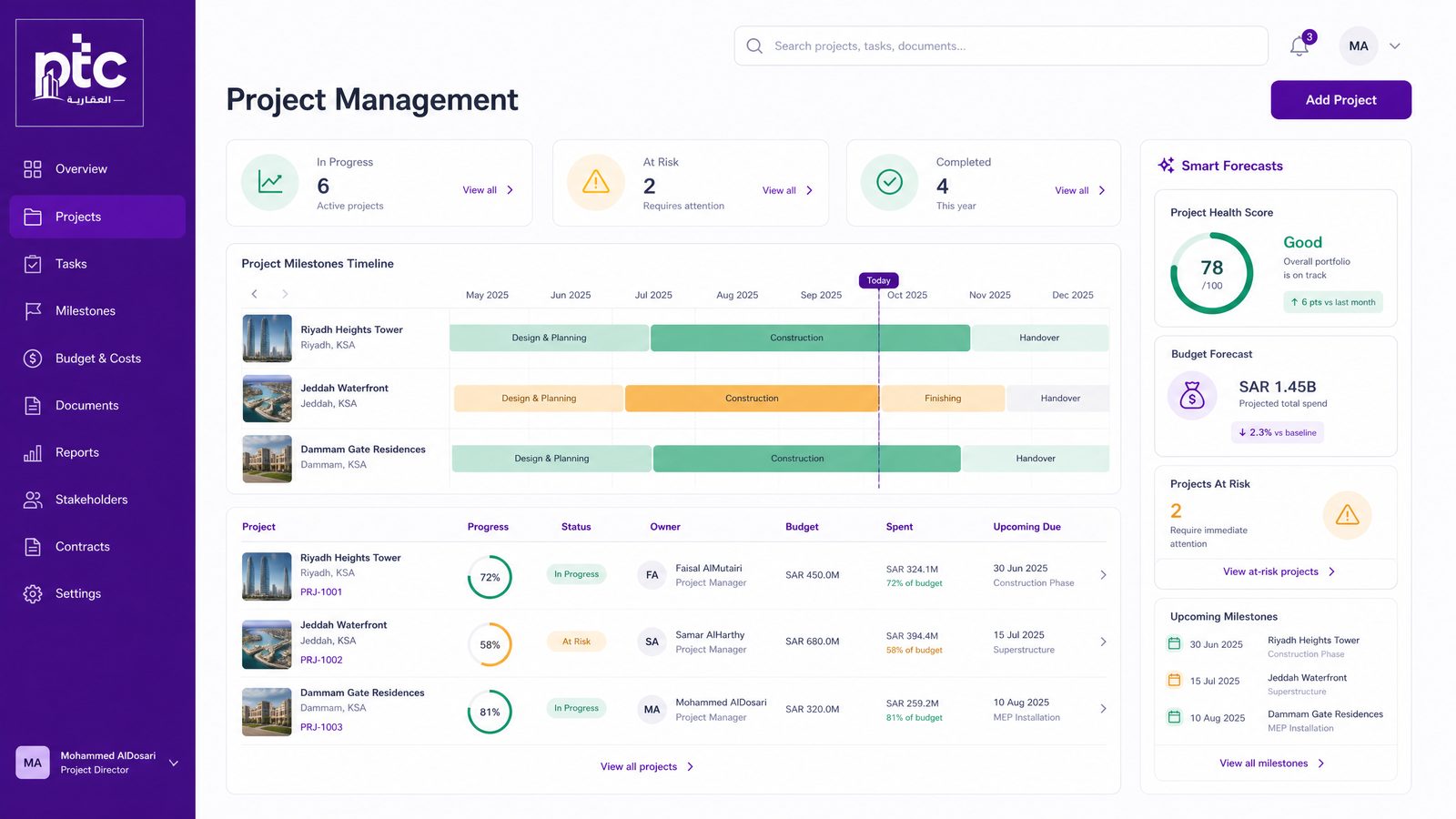 Track every project from design to handover